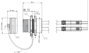 USB socket D38999 with cable line drawing